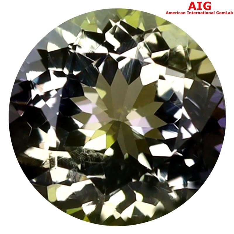 1.78 ct AIG Certified Sparkling Round Shape (8 x 8 mm) Blue Yellow Tanzanite Natural Gemstone