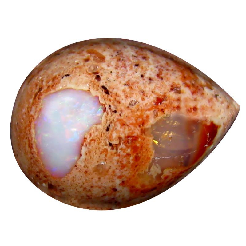 10.82 ct Unbelievable Pear Cabochon (17 x 13 mm) Un-Heated Mexico Matrix Fire Opal Loose Gemstone