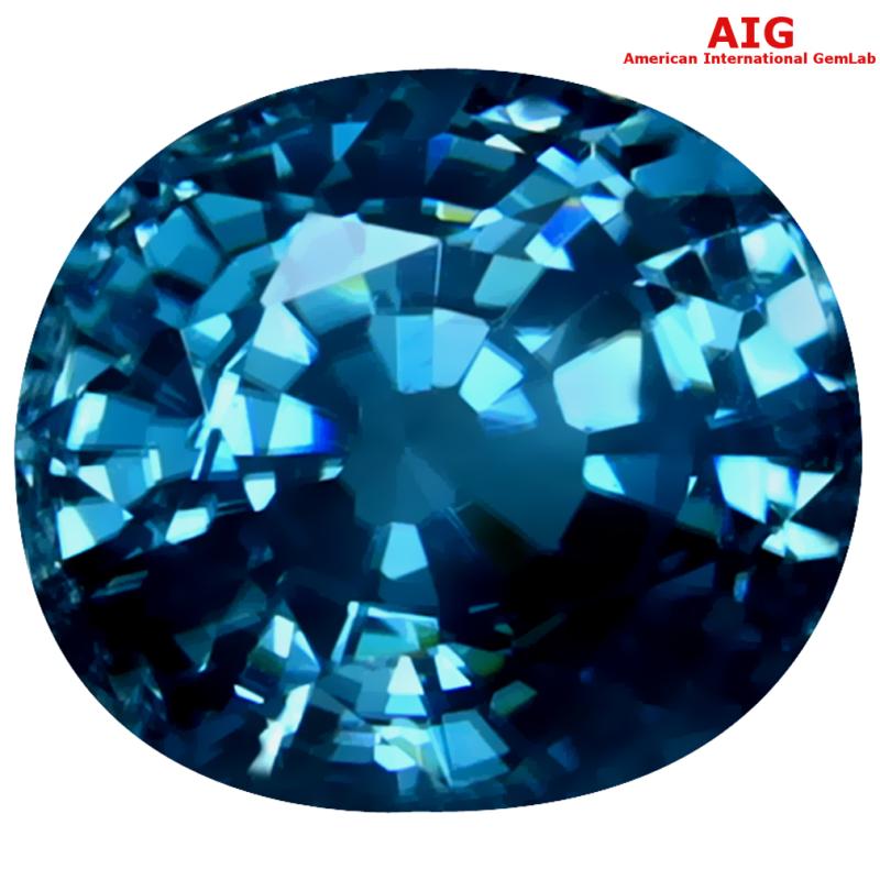 4.96 ct AIG Certified Shimmering Oval Cut (9 x 8 mm) Cambodia Blue Zircon Loose Stone