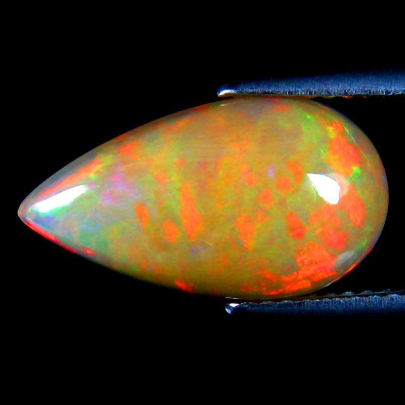 3.40 ct Eye-opening Pear Cabochon Cut (16 x 9 mm) Ethiopia Play of Colors Rainbow Opal Natural Gemstone