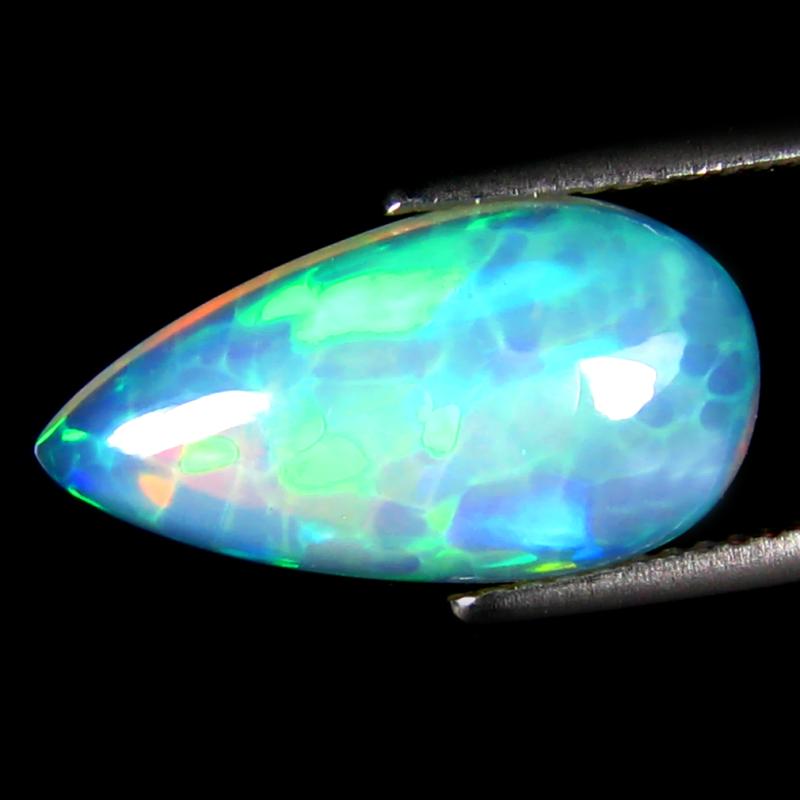 4.08 ct Magnificent Pear Cabochon (17 x 9 mm) Ethiopian 360 Degree Flashing Rainbow Opal Natural Gemstone