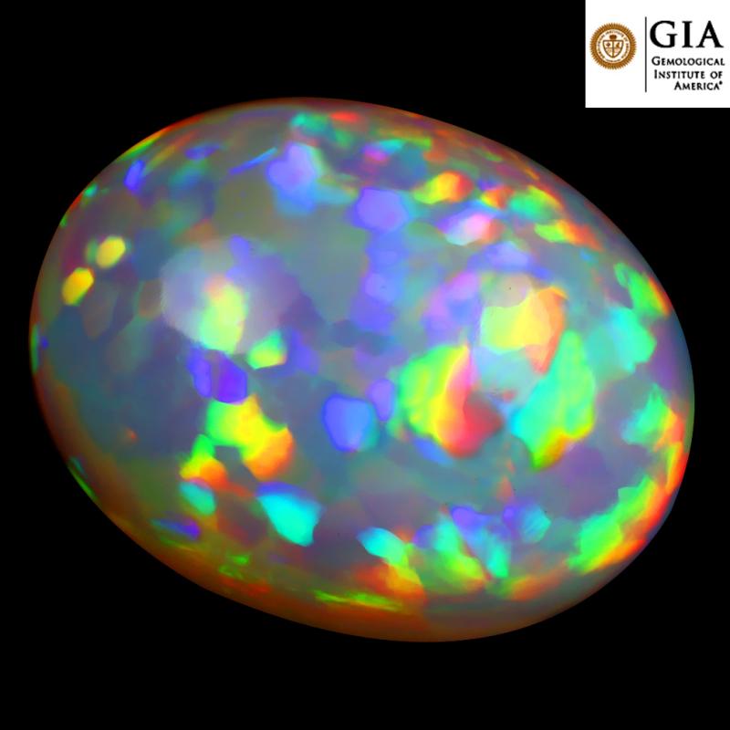 GIA Certified 32.36 ct AAA+ Grade Wonderful Oval Cabochon Cut (26 x 21 mm) Play of Colors Rainbow Opal Natural Gemstone