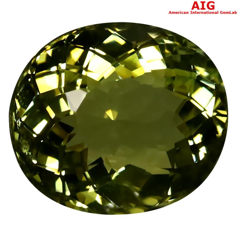 7.67 ct AIG Certified Very good Oval Cut (13 x 11 mm) Unheated / Untreated Greenish Yellow Tourmaline Loose Stone