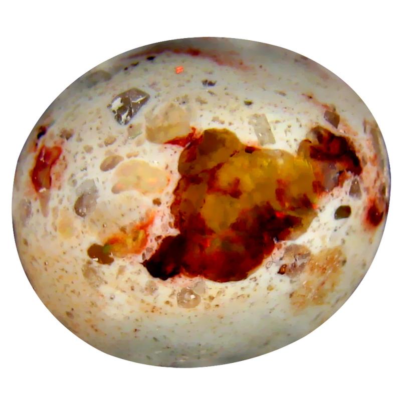 13.37 ct Phenomenal Oval Cabochon (17 x 15 mm) Un-Heated Mexico Matrix Fire Opal Loose Gemstone