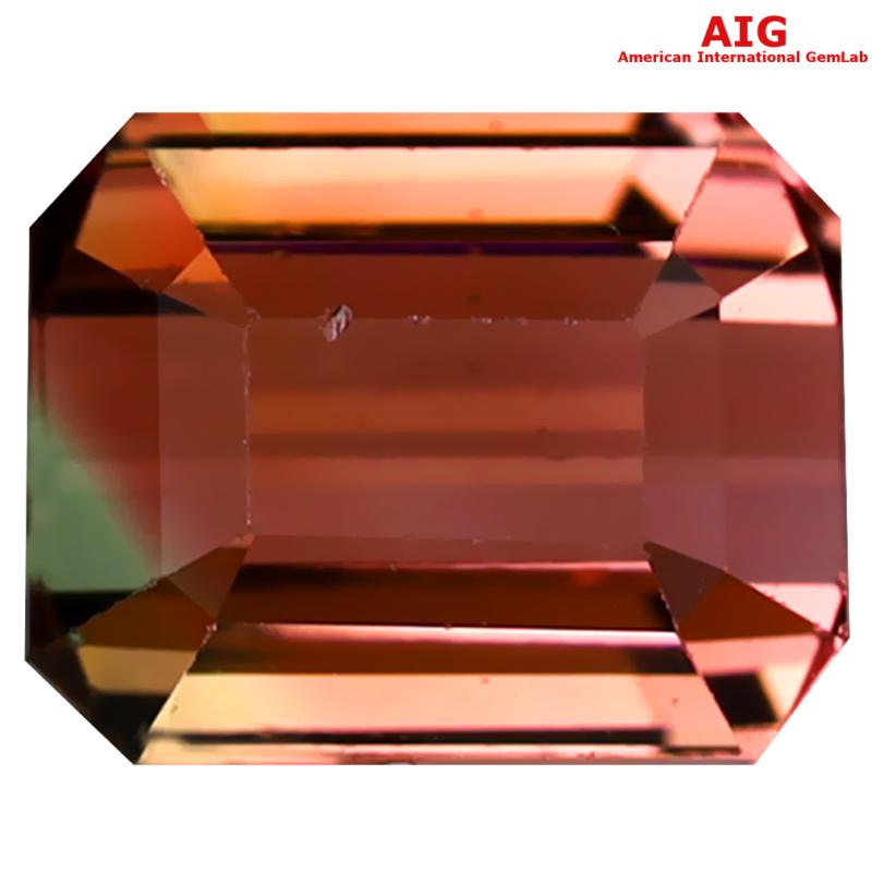 3.36 ct AIG Certified Sparkling Octagon Cut (9 x 7 mm) Unheated / Untreated Orange Pink Tourmaline Loose Stone