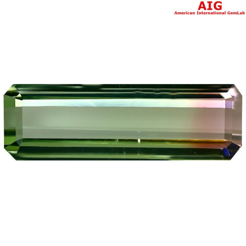 4.20 ct AIG CERTIFIED SUPER-EXCELLENT OCTAGON CUT (17 X 6 MM) UNHEATED / UNTREATED MOZAMBIQUE BI-COLOR TOURMALINE NATURAL STONE