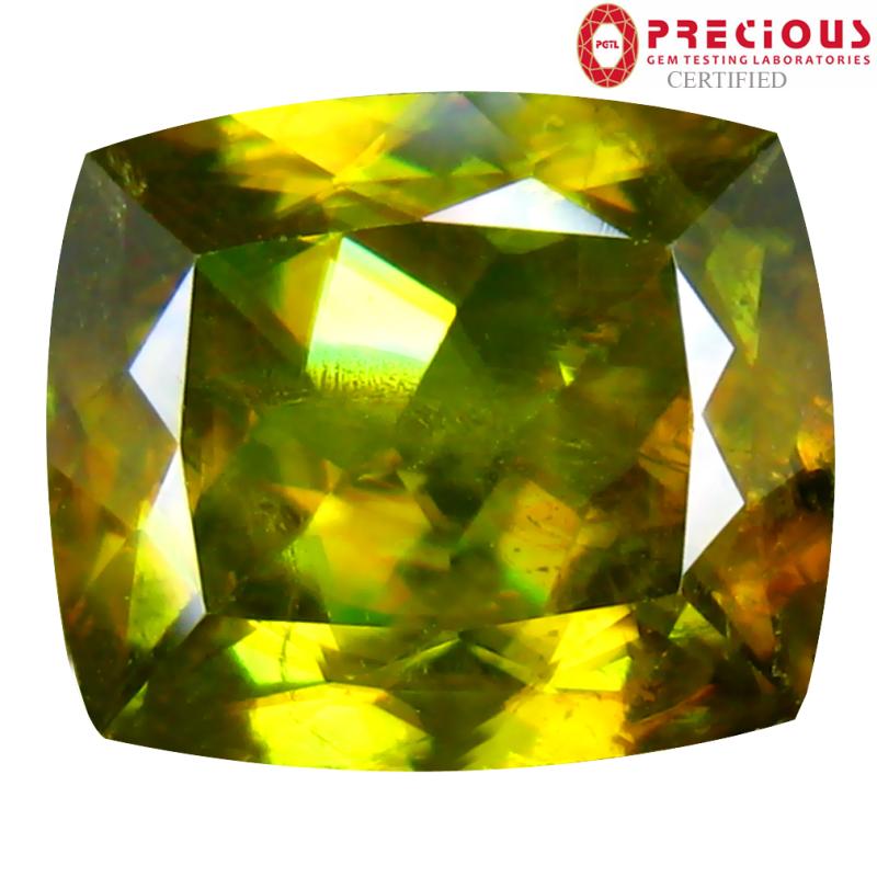 4.93 ct PGTL Certified AAA+ Grade Tremendous Cushion Cut (11 x 10 mm) Un-Heated Greenish Yellow Sphene Stone