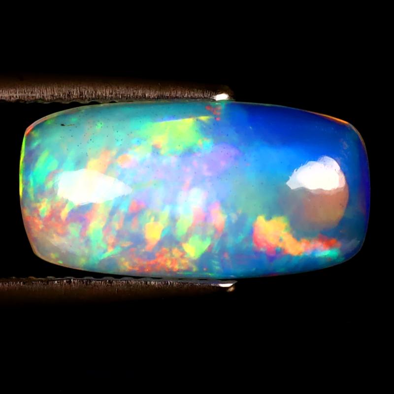 3.26 ct Pretty Cushion Cabochon (15 x 8 mm) Ethiopian 360 Degree Flashing Rainbow Opal Natural Gemstone