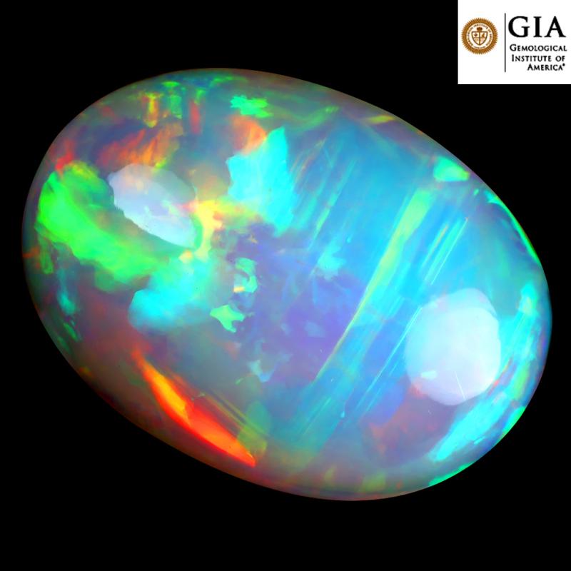 GIA Certified 32.02 ct AAA+ Grade Unbelievable Oval Cabochon Cut (29 x 21 mm) Play of Colors Rainbow Opal Natural Gemstone