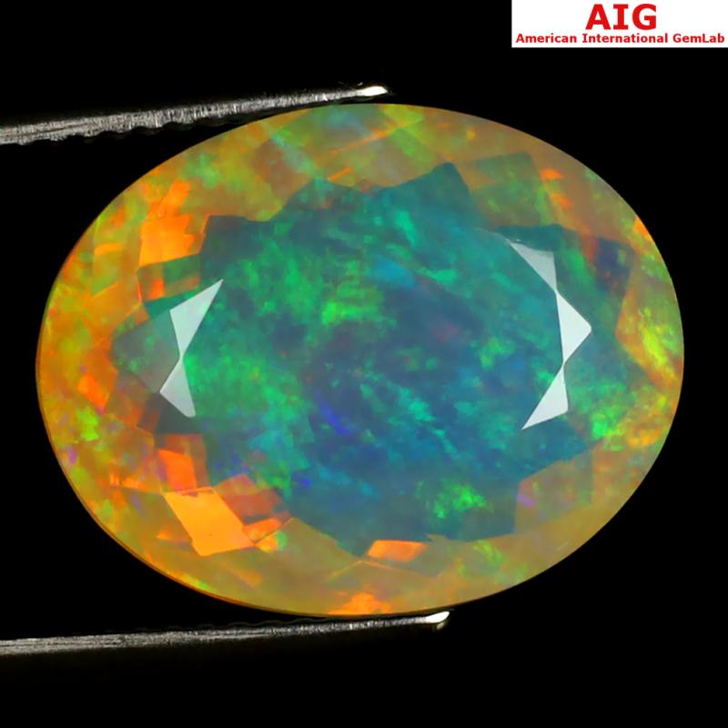 7.95 ct AIG Certified Amazing Oval Shape (17 x 13 mm) Natural Rainbow Opal Loose Gemstone
