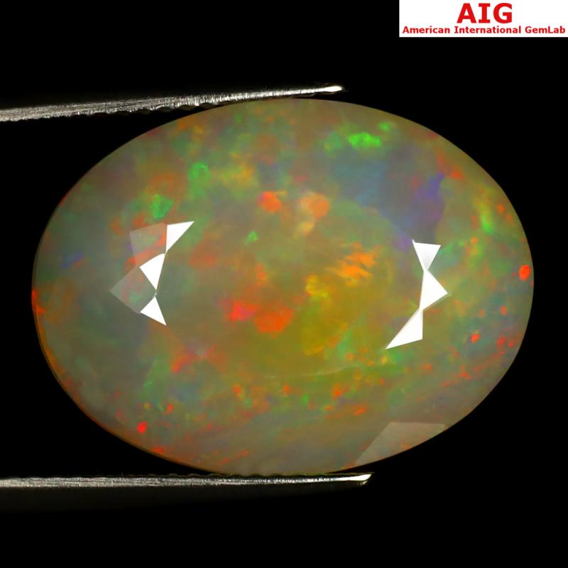 11.42 ct AIG Certified Pretty Oval Shape (20 x 15 mm) Natural Rainbow Opal Loose Gemstone
