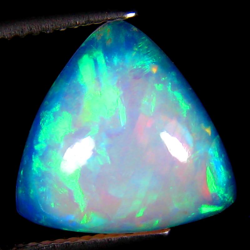 4.23 ct Gorgeous Triangle Cabochon (14 x 13 mm) Ethiopian 360 Degree Flashing Rainbow Opal Natural Gemstone
