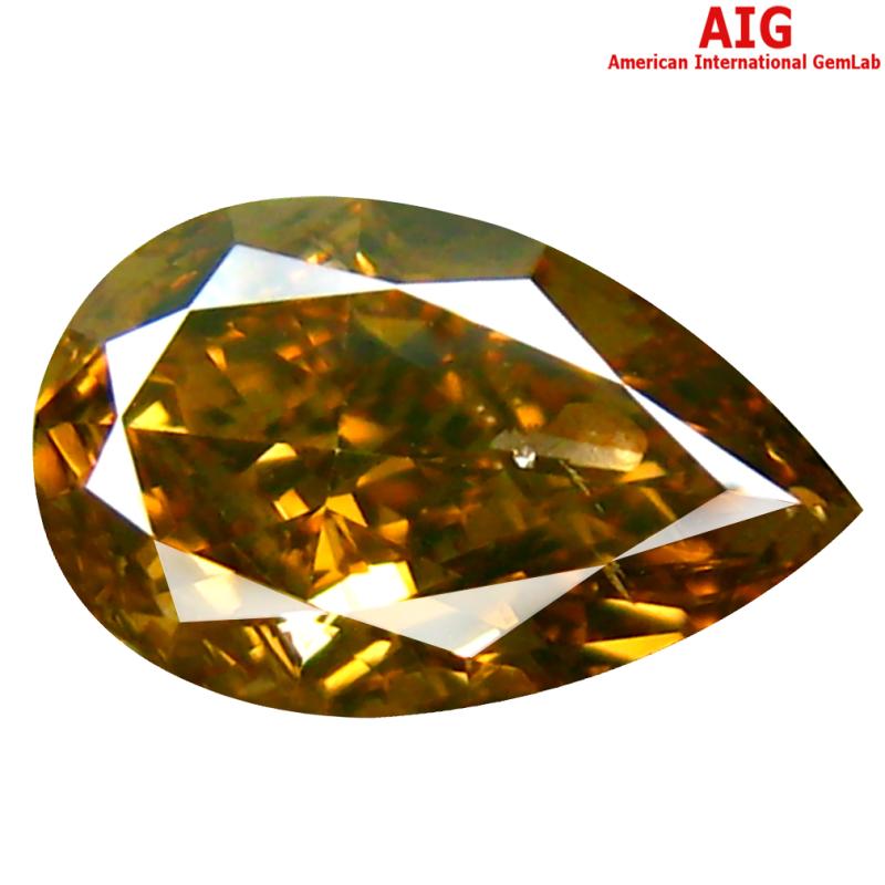 1.00 ct AIG Certified Astonishing Pear Cut (8 x 5 mm) Unheated / Untreated Fancy Orange Yellow Diamond Loose Stone