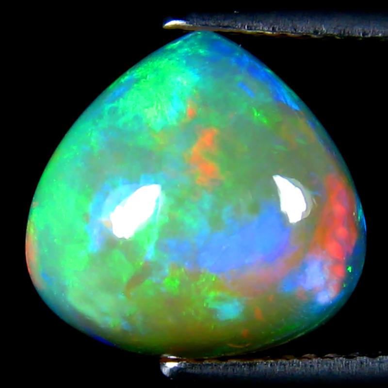 4.65 ct Magnificent fire Pear Cabochon Cut (12 x 13 mm) Ethiopia Play of Colors Rainbow Opal Natural Gemstone