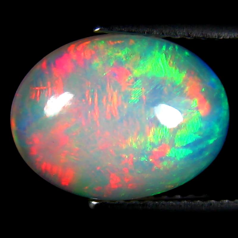 3.43 ct Pleasant Oval Cabochon (13 x 10 mm) Ethiopian 360 Degree Flashing Rainbow Opal Natural Gemstone