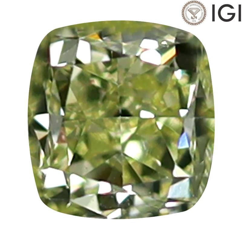 0.37 ct IGI Certified Shimmering Cushion Cut (4 x 4 mm) VS2 Clarity Fancy Light Yellow Diamond