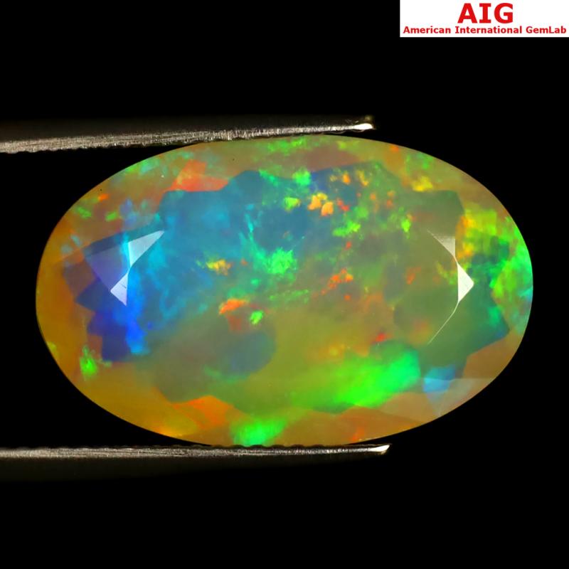 7.60 ct AIG Certified Tremendous Oval Shape (21 x 13 mm) Natural Rainbow Opal Loose Gemstone