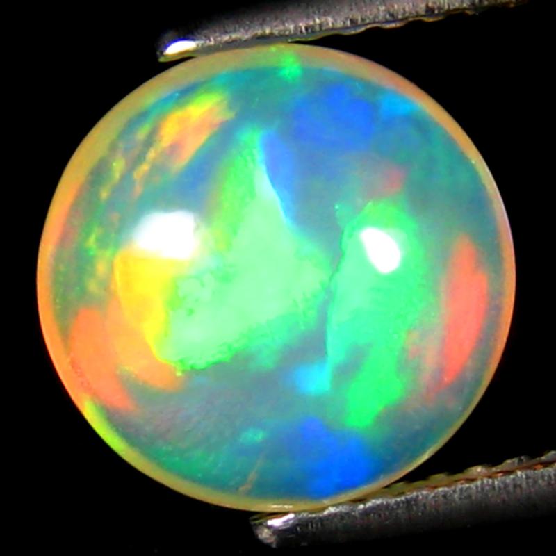 2.69 ct Spectacular Round Cabochon Cut (10 x 10 mm) Ethiopia Play of Colors Rainbow Opal Natural Gemstone
