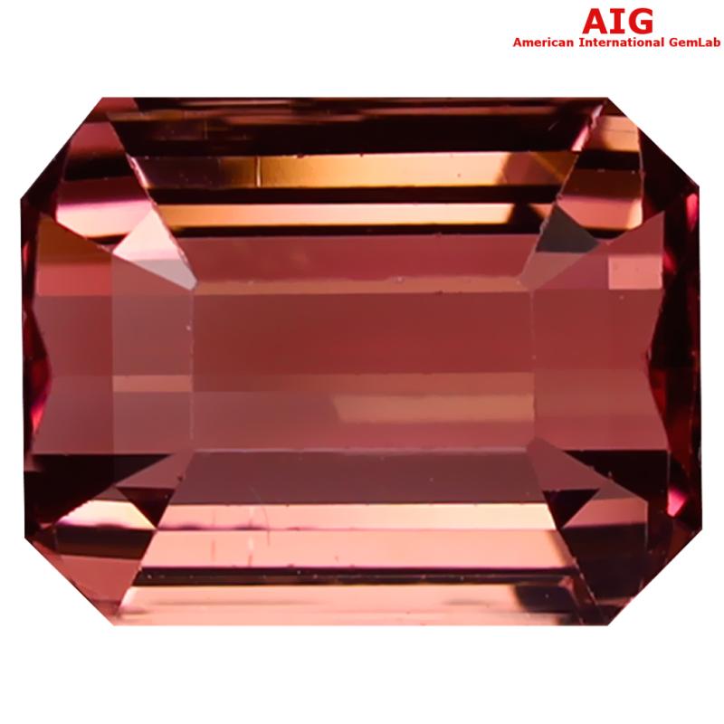 3.57 ct AIG Certified Dazzling Octagon Cut (10 x 8 mm) Unheated / Untreated Orange Pink Tourmaline Loose Stone