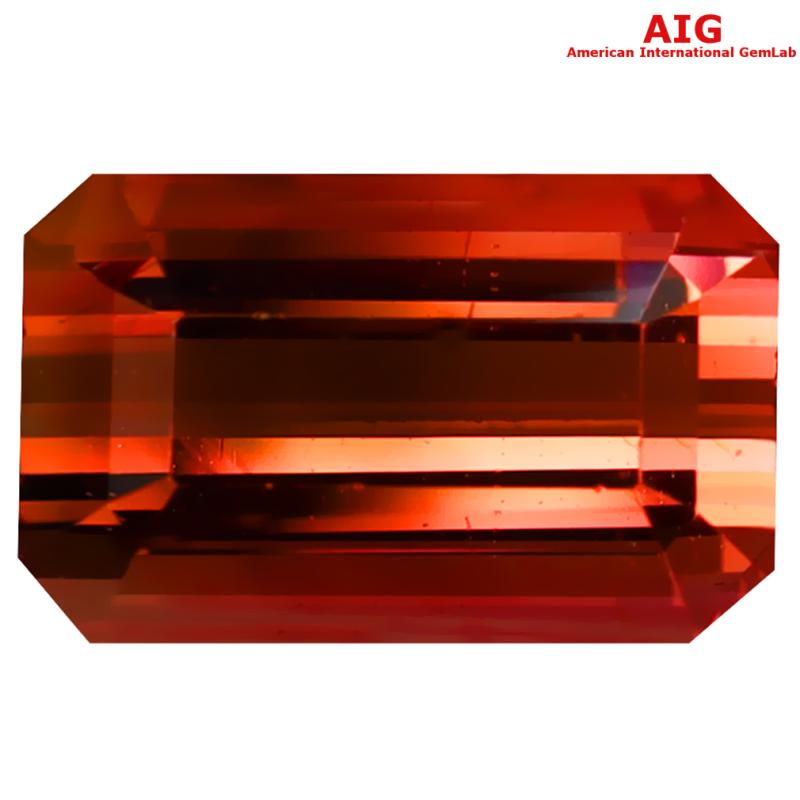 6.11 ct AIG Certified Supreme Octagon Cut (13 x 8 mm) Unheated / Untreated Orange Pink Tourmaline Loose Stone