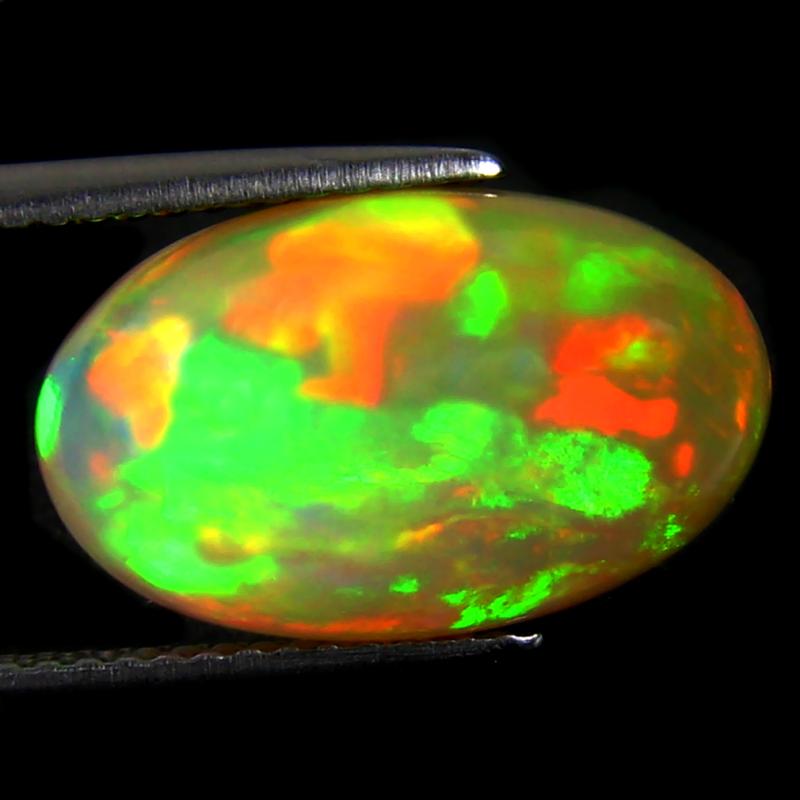 5.24 ct Premium Oval Cabochon (16 x 10 mm) Ethiopian 360 Degree Flashing Rainbow Opal Natural Gemstone