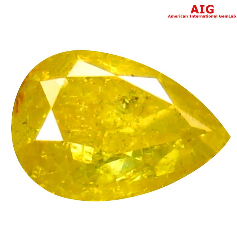 0.58 ct AIG Certified Valuable Pear Shape (6 x 4 mm) Fancy Vivid Yellow Diamond Natural Gemstone
