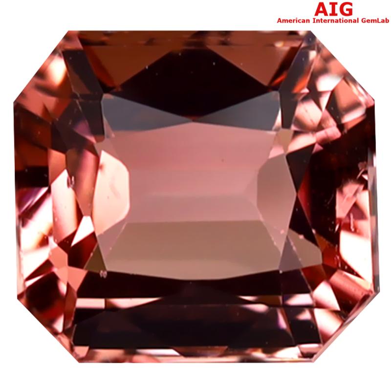 3.17 ct AIG Certified Best Octagon Cut (9 x 8 mm) Unheated / Untreated Orange Pink Tourmaline Loose Stone