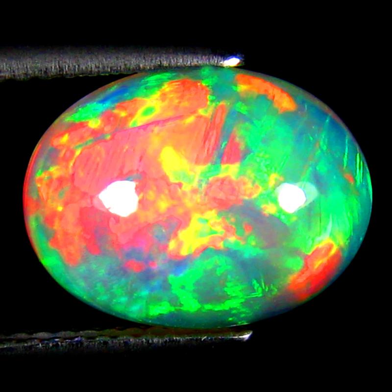 3.79 ct Five-star Oval Cabochon Cut (13 x 10 mm) Ethiopia Play of Colors Rainbow Opal Natural Gemstone