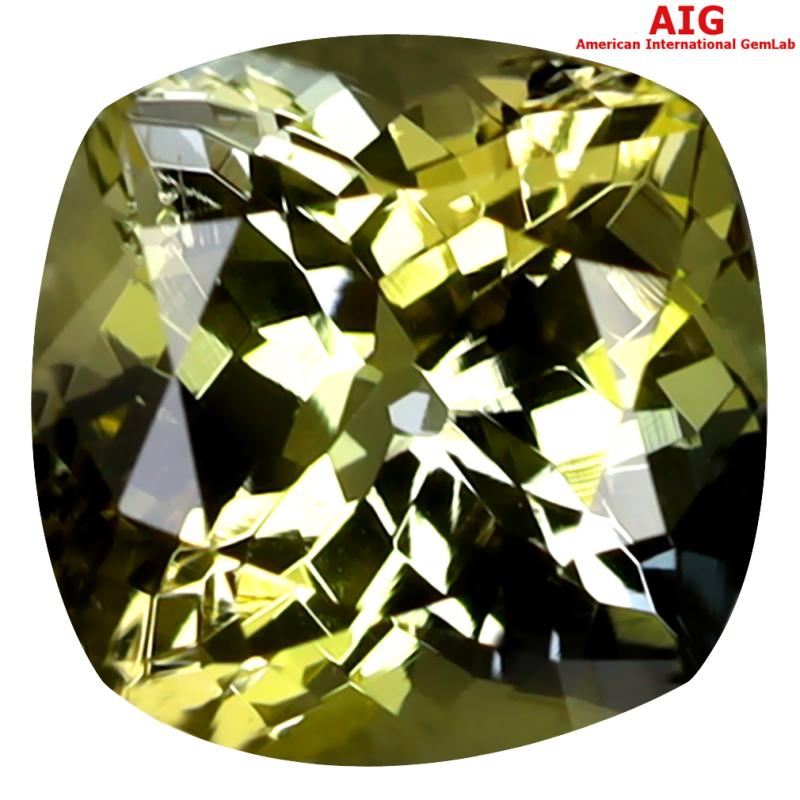 2.35 ct AIG Certified Exquisite Cushion Shape (8 x 8 mm) Greenish Yellow Tanzanite Natural Gemstone