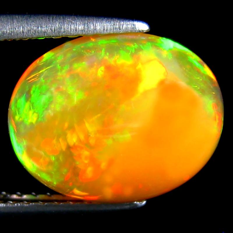 3.22 ct Incredible Oval Cabochon Cut (12 x 10 mm) Ethiopia Play of Colors Rainbow Opal Natural Gemstone