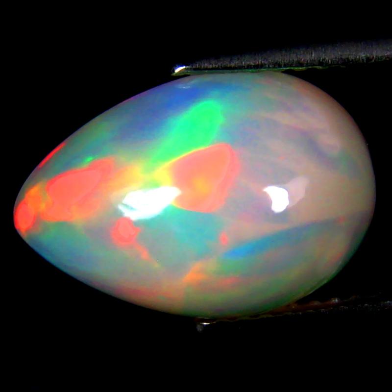 4.52 ct Premium Pear Cabochon (14 x 10 mm) Ethiopian 360 Degree Flashing Rainbow Opal Natural Gemstone