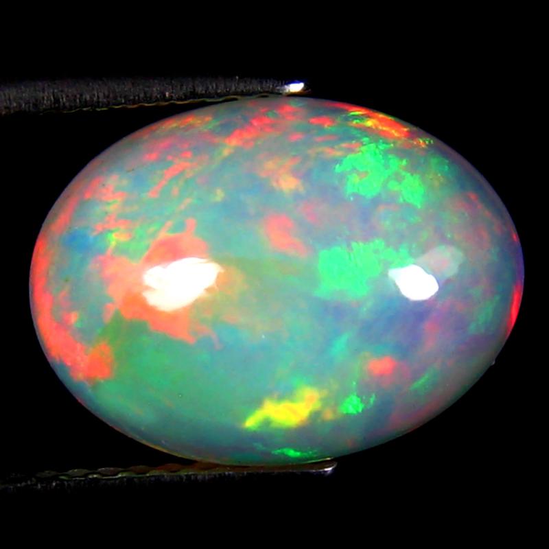 3.72 ct Elegant Oval Cabochon (13 x 10 mm) Ethiopian 360 Degree Flashing Rainbow Opal Natural Gemstone