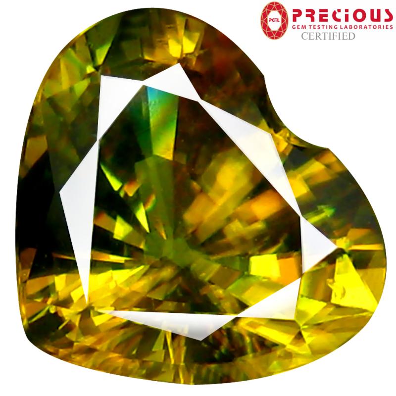 2.91 ct PGTL Certified AAA+ Grade Excellent Heart Cut (10 x 9 mm) Un-Heated Greenish Yellow Sphene Stone