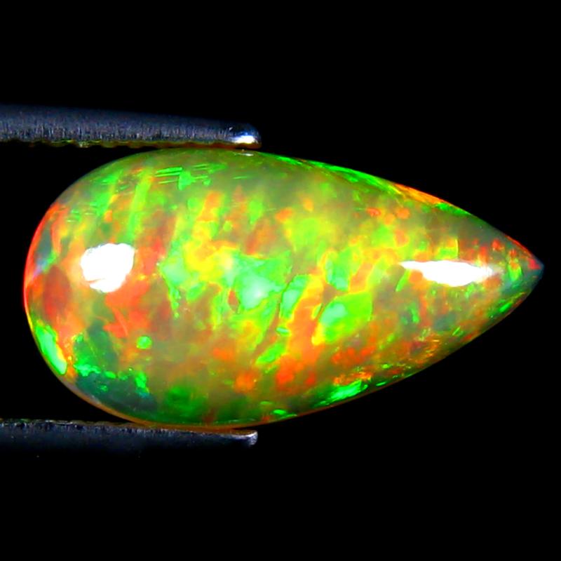 3.83 ct Incomparable Pear Cabochon Cut (17 x 9 mm) Ethiopia Play of Colors Rainbow Opal Natural Gemstone