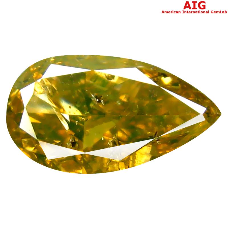 1.00 ct AIG Certified Outstanding Pear Cut (9 x 5 mm) Unheated / Untreated Fancy Greenish Yellow Diamond Loose Stone