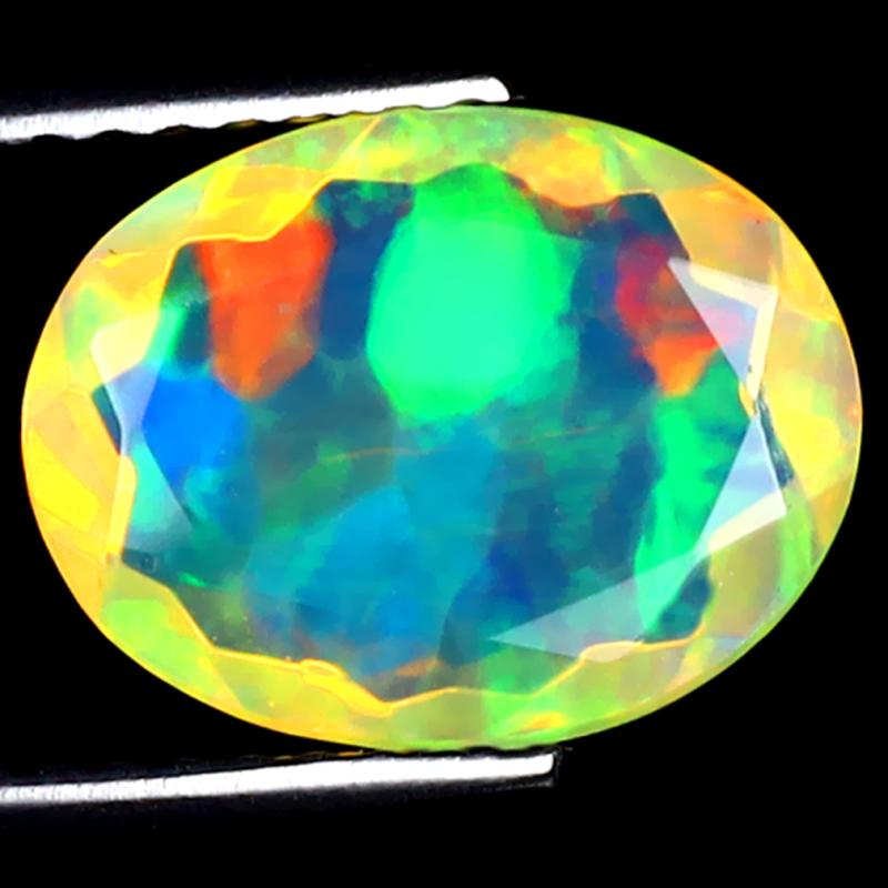 1.74 ct Topnotch Oval (11 x 9 mm) Ethiopian 360 Degree Flashing Rainbow Opal Natural Gemstone