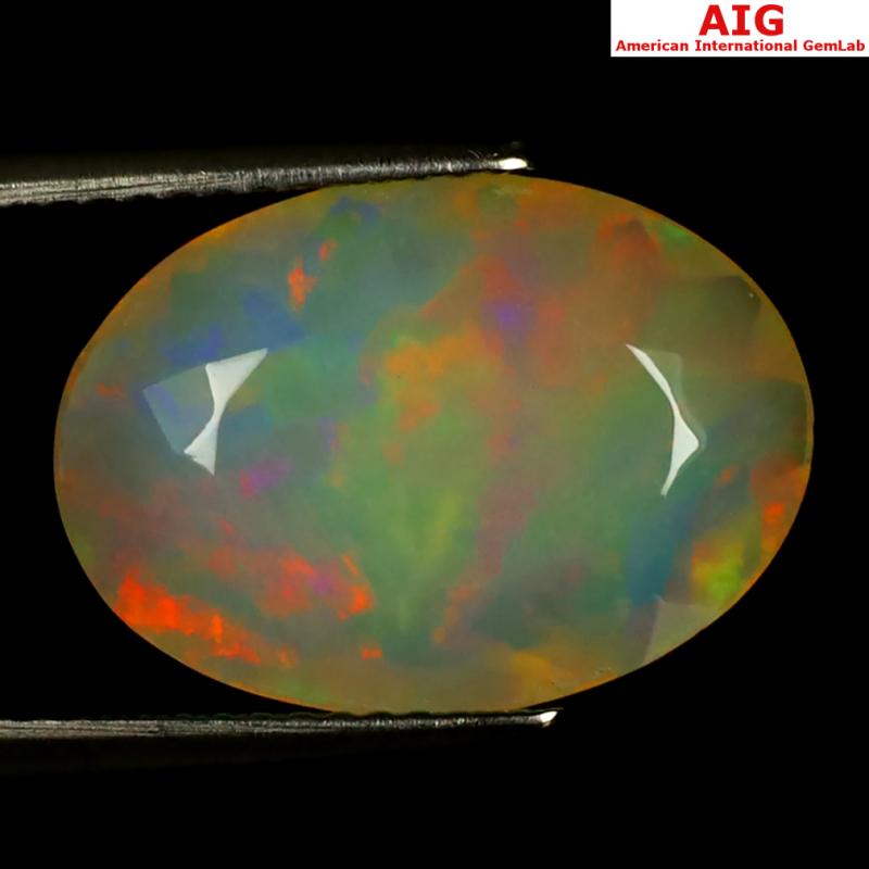 4.26 ct AIG Certified Spectacular Oval Shape (16 x 12 mm) Natural Rainbow Opal Loose Gemstone