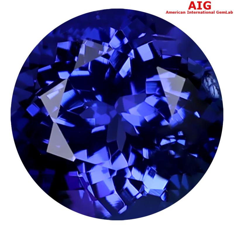 2.24 ct AIG Certified AAAA Grade Elegant Round Cut (8 x 8 mm) Violetish Blue Tanzanite Natural Gemstone