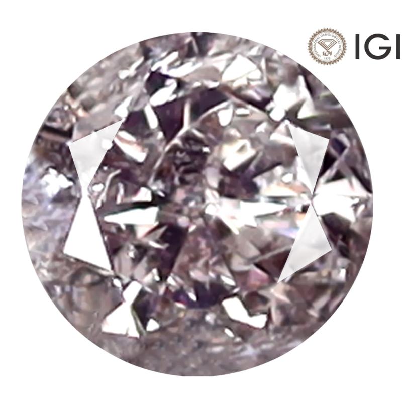 0.16 ct IGI Certified Excellent Round Cut (4 x 4 mm) I2 Clarity Fancy Pinkish Brown Diamond