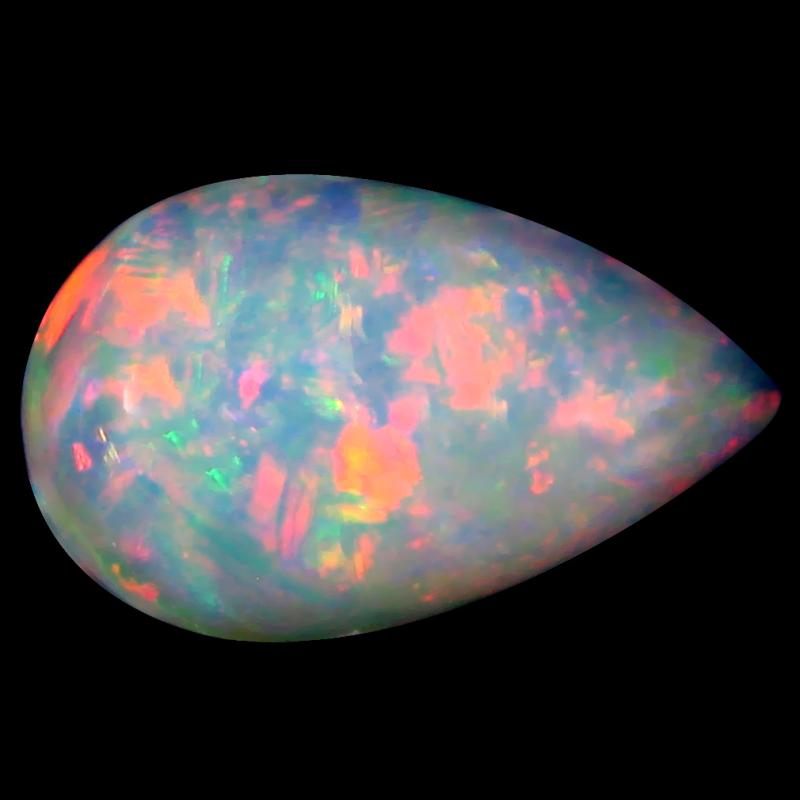 7.05 ct Shimmering Pear Cabochon Cut (19 x 12 mm) Ethiopia Play of Colors Rainbow Opal Natural Gemstone