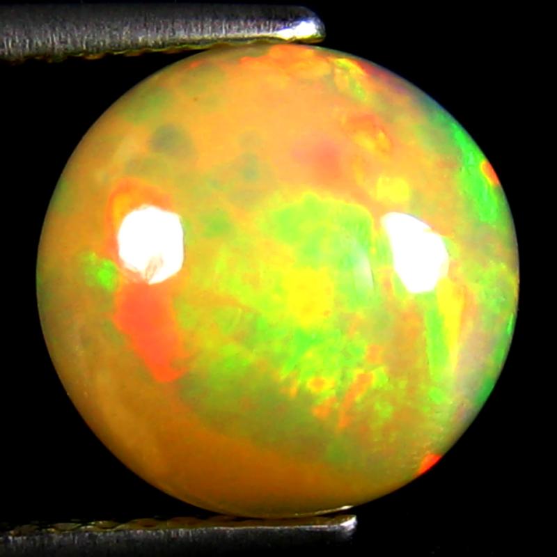 2.51 ct Eye-popping Round Cabochon Cut (10 x 10 mm) Ethiopia Play of Colors Rainbow Opal Natural Gemstone
