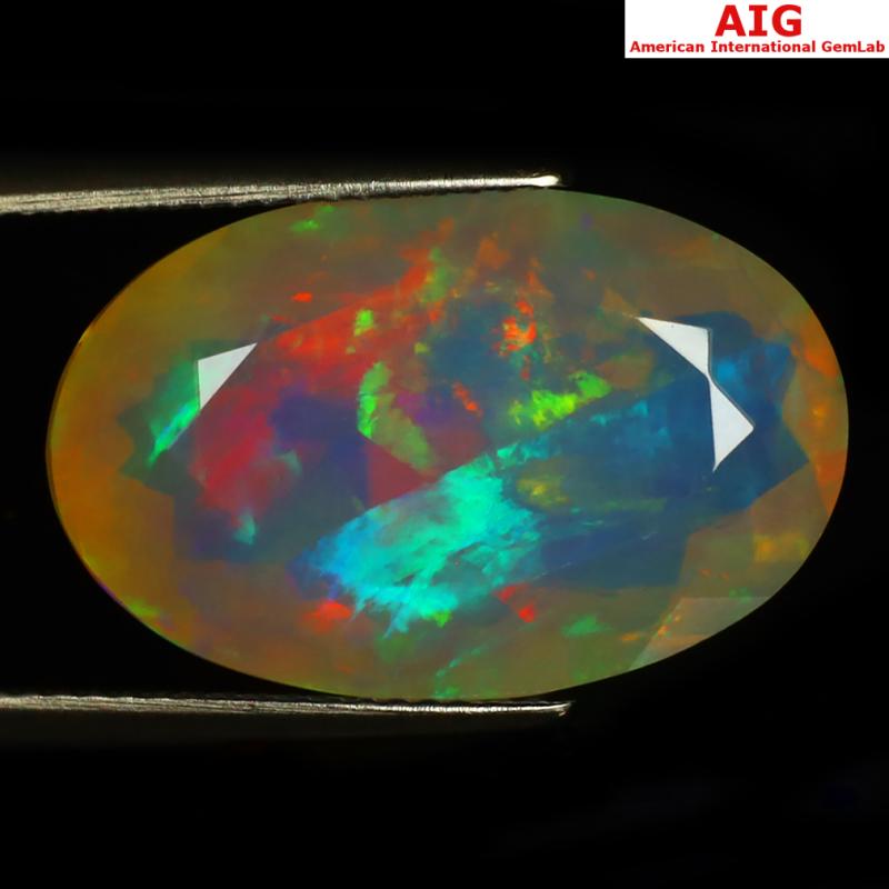 10.40 ct AIG Certified Superb Oval Shape (21 x 14 mm) Natural Rainbow Opal Loose Gemstone