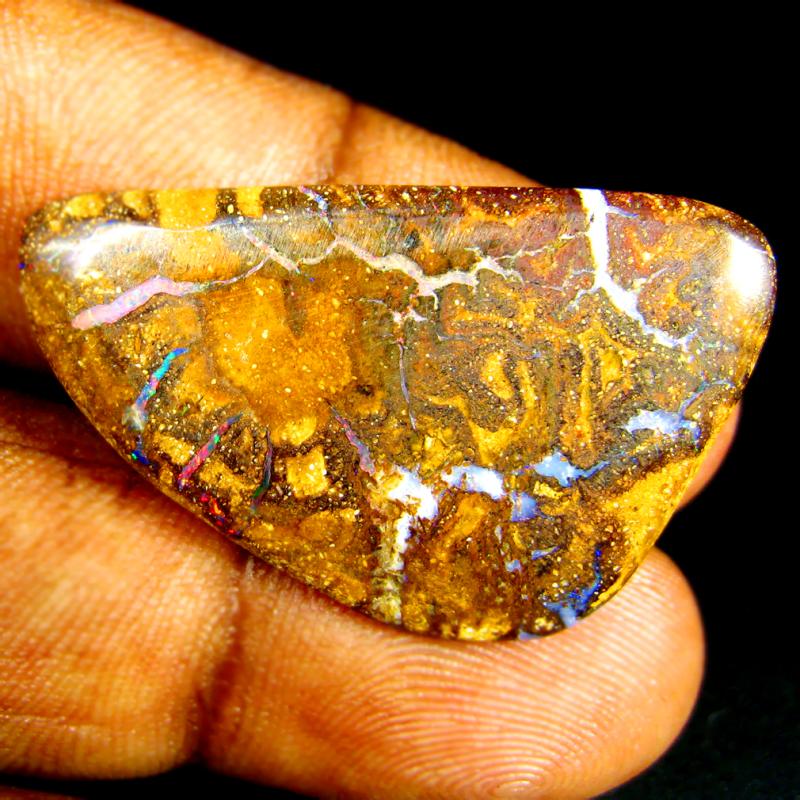 18.83 ct Magnificent Fancy Shape (32 x 19 mm) Multi Color Australian Koroit Boulder Opal Natural Loose Gemstone