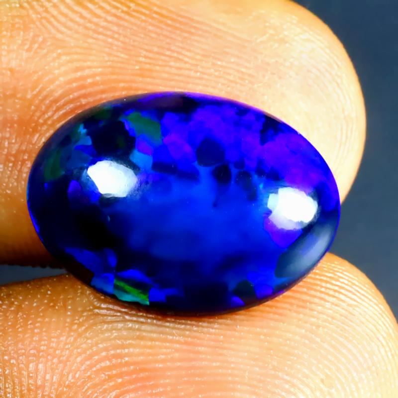6.77 ct Best Oval Cabochon (17 x 12 mm) Ethiopian 360 Degree Flashing Black Opal Natural Gemstone