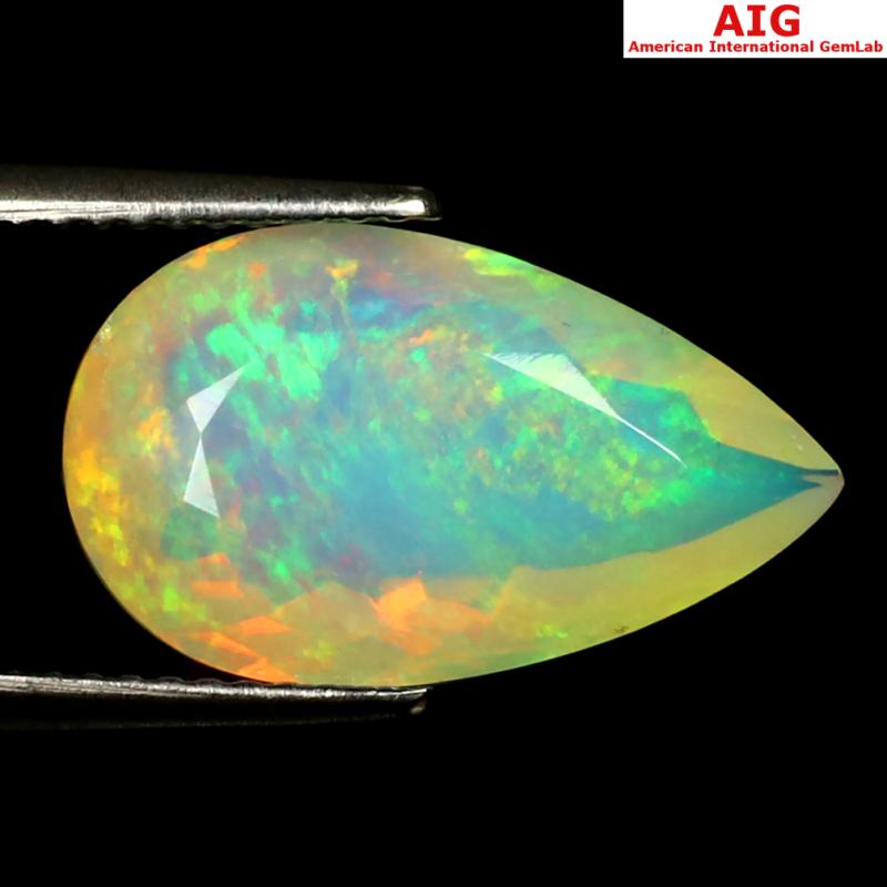 4.06 ct AIG Certified Terrific Pear Shape (17 x 10 mm) Natural Rainbow Opal Loose Gemstone
