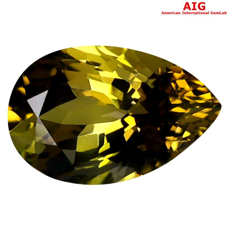 1.65 ct AIG Certified Eye-opening Pear Shape (9 x 6 mm) Greenish Yellow Tanzanite Natural Gemstone
