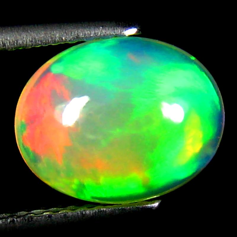 2.09 ct Marvelous Oval Cabochon Cut (10 x 8 mm) Ethiopia Play of Colors Rainbow Opal Natural Gemstone