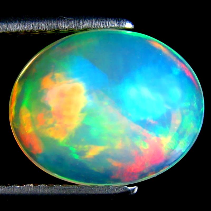 2.56 ct Dazzling Oval Cabochon Cut (12 x 9 mm) Ethiopia Play of Colors Rainbow Opal Natural Gemstone