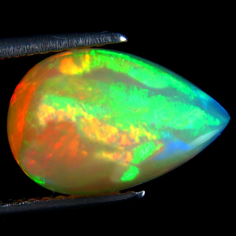3.22 ct Tremendous Pear Cabochon Cut (13 x 9 mm) Ethiopia Play of Colors Rainbow Opal Natural Gemstone