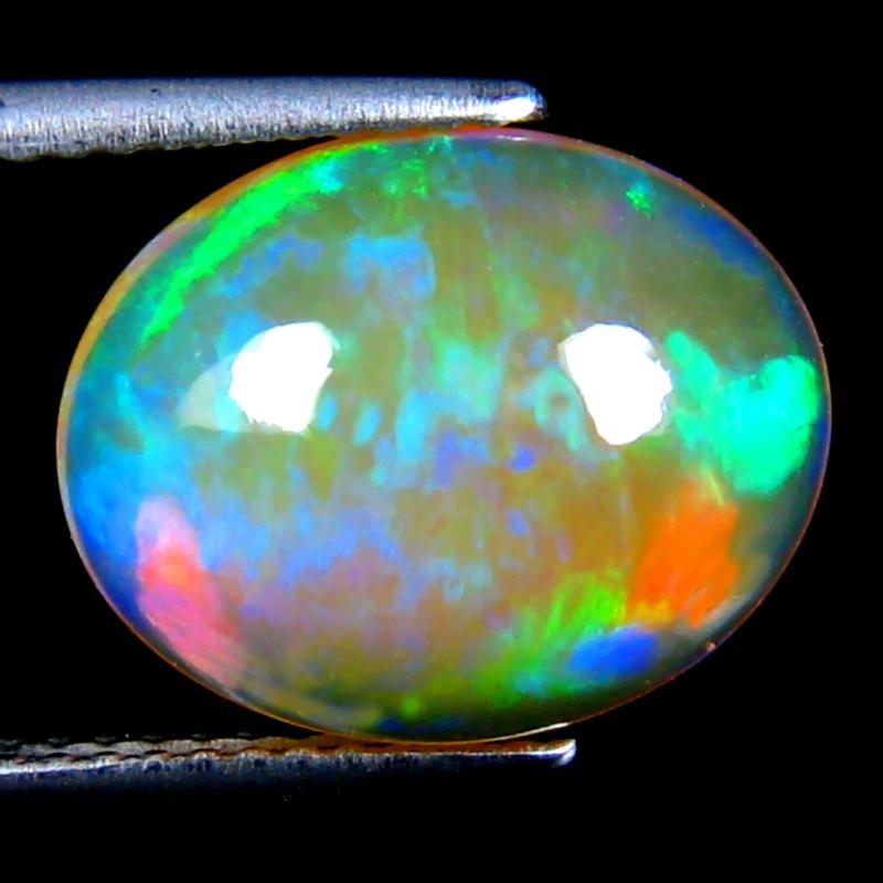 4.20 ct Eye-popping Oval Cabochon Cut (14 x 11 mm) Ethiopia Play of Colors Rainbow Opal Natural Gemstone